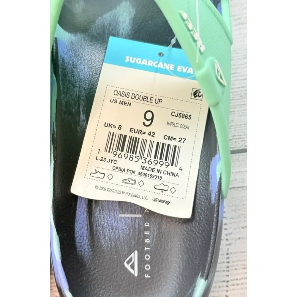 Reef Men’s Oasis Double Up Two Strap Sandals Black Marble Ocean Size 9